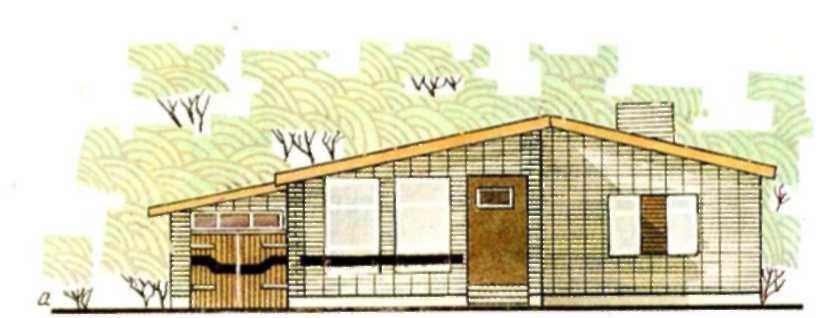 Рис.23. Одноэтажный двухкомнатный дом-типовой проект 184-16-27/1 (жилая площадь 31 м2, общая — 65 м2) 