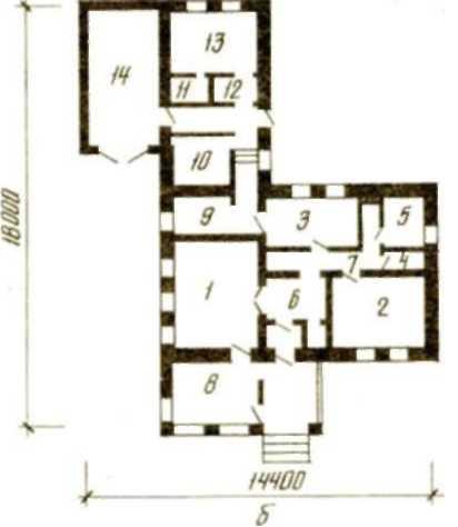 Рис.23. Одноэтажный двухкомнатный дом — типовой проект 184-16-27/1 (жилая площадь 31 м2, общая — 65 м2)