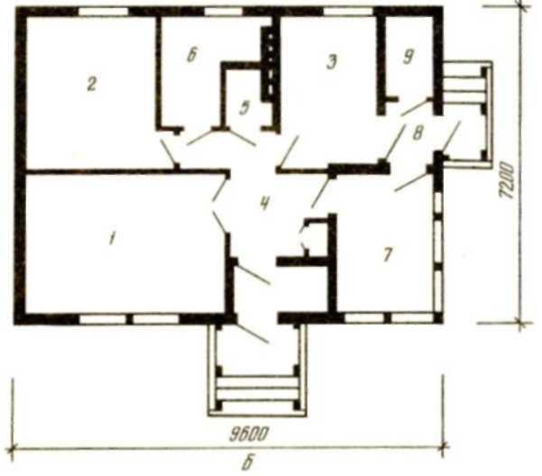 Рис.25. Одноэтажный двухкомнатный дом — типовой проект 181-115-31/78 (жилая площадь 28,62 м2 общая — 50,72 м2)