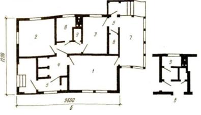 Рис.27. Одноэтажный двухкомнатный дом — типовой проект 183-115-51/75 (жилая площадь 28 м2, общая — 49,54 м2)