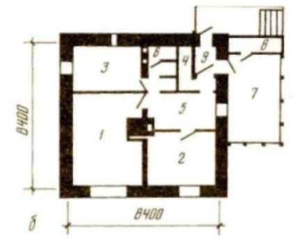 Рис.22. Одноэтажный двухкомнатный дом — типовой проект 184-16-68.83 (жилая площадь 32,9 м2; общая — 58,1 м2)