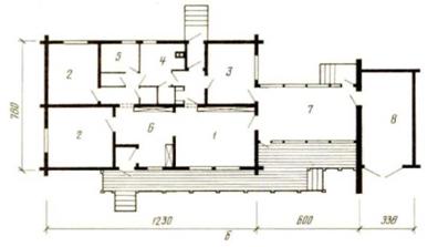 Одноэтажный трехкомнатный дом — типовой проект 186-214-3 (жилая площадь 52,2 м2, общая — 81,6 м2)